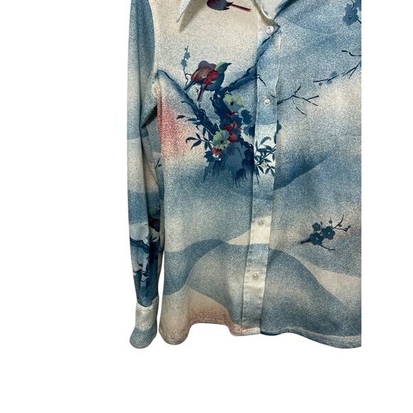 Vtg Blouse Loubella Extendables Floral Dagger Collar Polyester 70s Bird Small - Picture 6 of 8